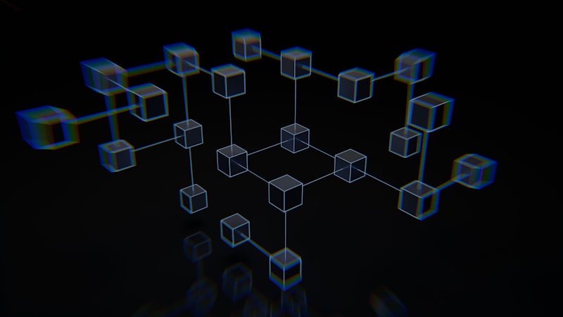 Abstract visualization of decentralized ledger technology and zero knowledge proofs, vibrant violet data streams, premium digital art